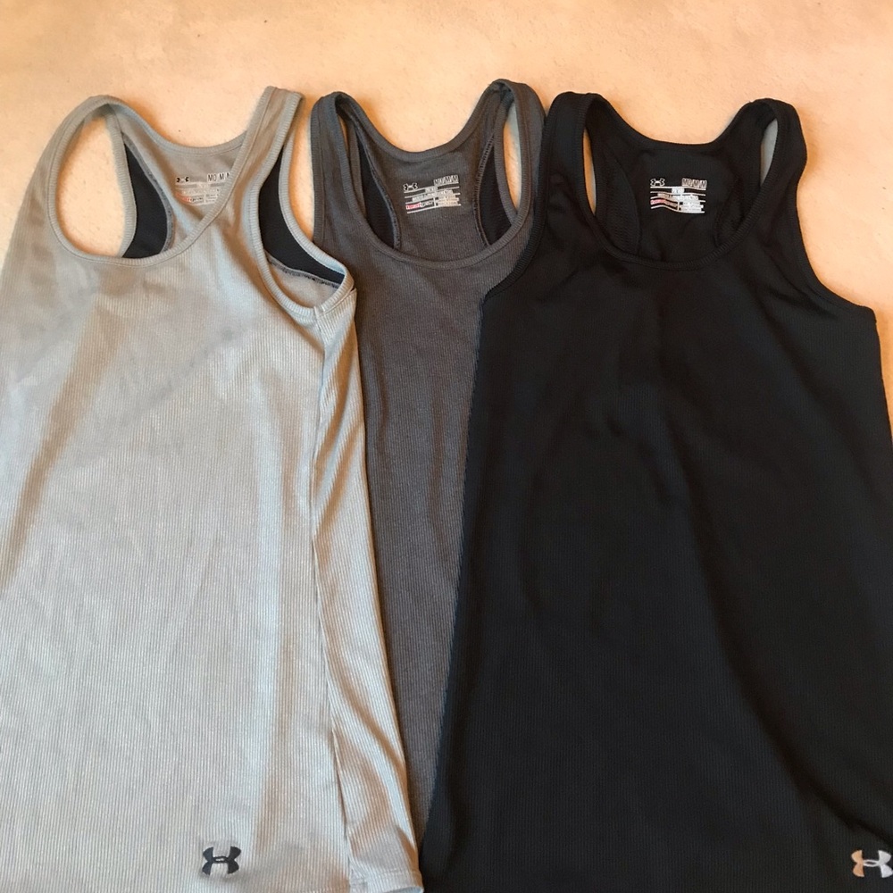 THREE Underarmour fitted tank tops